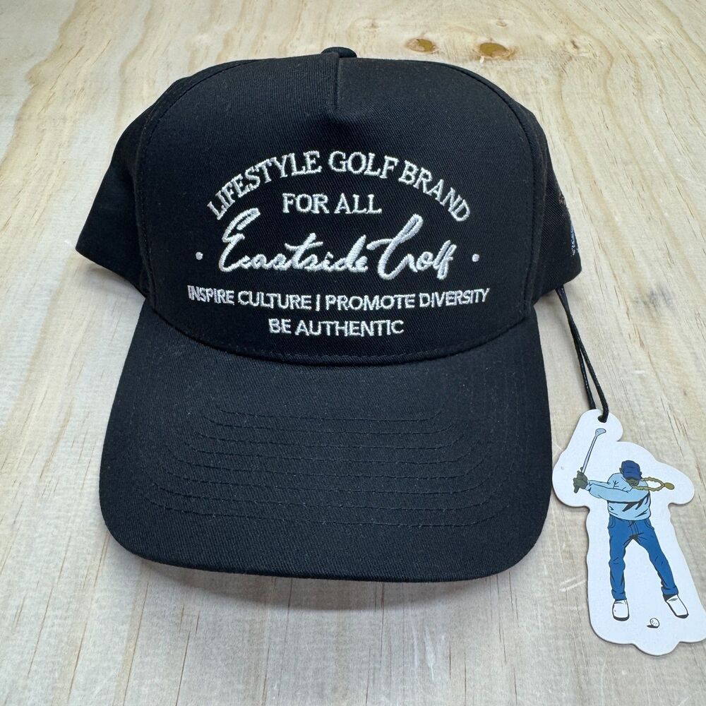 NEW Eastside Golf 5 Panel Life Mission Cotton Snapback Black Hat Cap